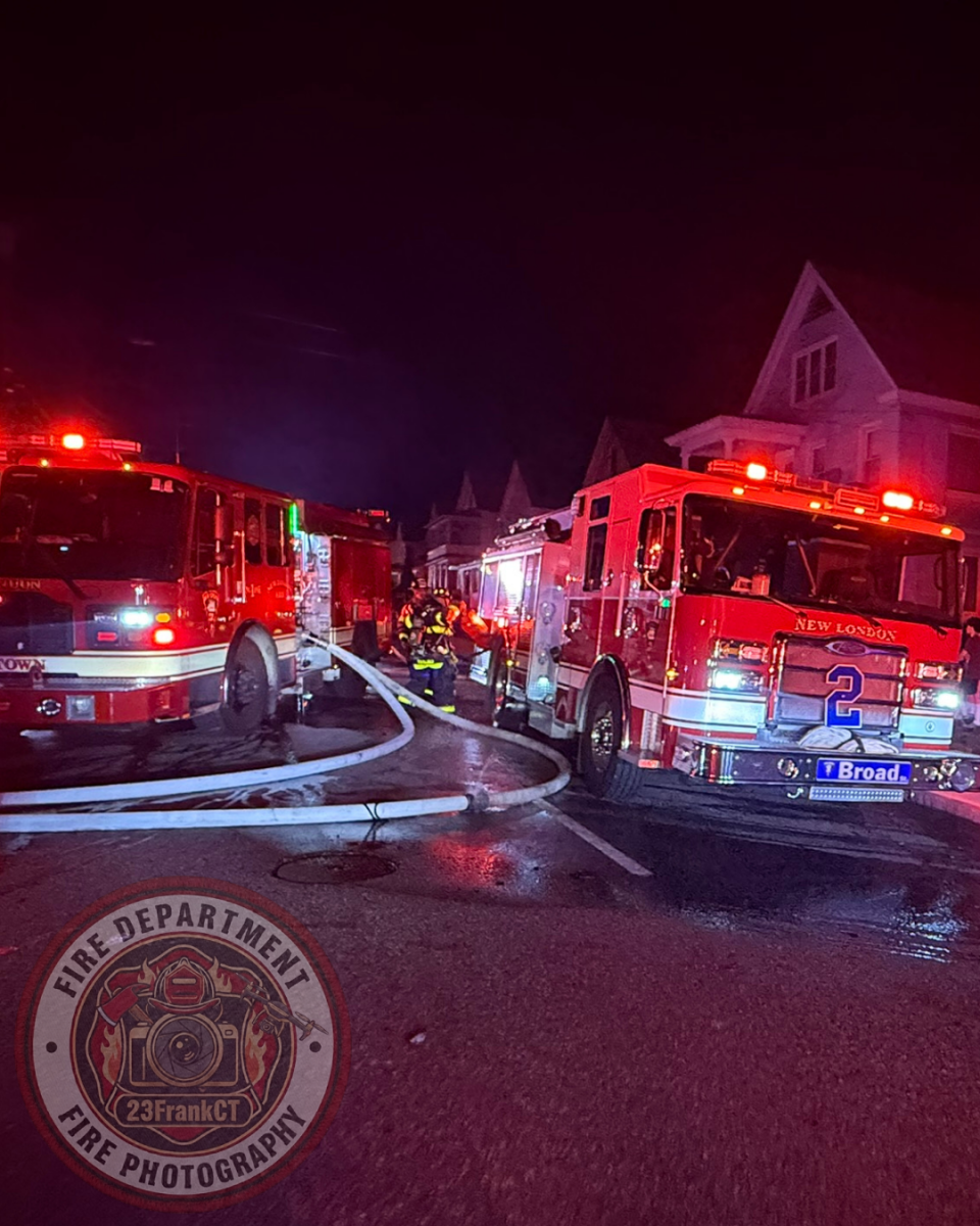 NEW LONDON, Conn. (July 15, 2026) — 23FrankCT was on scene as the New London Fire Department responded to a reported structure fire on Colman Street at approximately 10:27 p.m. Arriving crews encountered heavy fire conditions and quickly initiated an aggressive fire attack.
Due to the volume of fire, a second alarm was transmitted, bringing additional personnel to the scene, including off-duty New London firefighters and several mutual aid departments.
Firefighters successfully contained the fire to the primary structure, preventing the flames from extending to neighboring buildings despite significant damage to the home.
Two occupants were transported to a local hospital with minor injuries. Four residents were displaced as a result of the fire.
No firefighters were injured during suppression operations.
The cause of the fire remains under investigation by the New London Fire Investigation Team. NEW LONDON, Conn. (July 15, 2026) — 23FrankCT was on scene as the New London Fire Department responded to a reported structure fire on Colman Street at approximately 10:27 p.m. Arriving crews encountered heavy fire conditions and quickly initiated an aggressive fire attack.
Due to the volume of fire, a second alarm was transmitted, bringing additional personnel to the scene, including off-duty New London firefighters and several mutual aid departments.
Firefighters successfully contained the fire to the primary structure, preventing the flames from extending to neighboring buildings despite significant damage to the home.
Two occupants were transported to a local hospital with minor injuries. Four residents were displaced as a result of the fire.
No firefighters were injured during suppression operations.
The cause of the fire remains under investigation by the New London Fire Investigation Team.