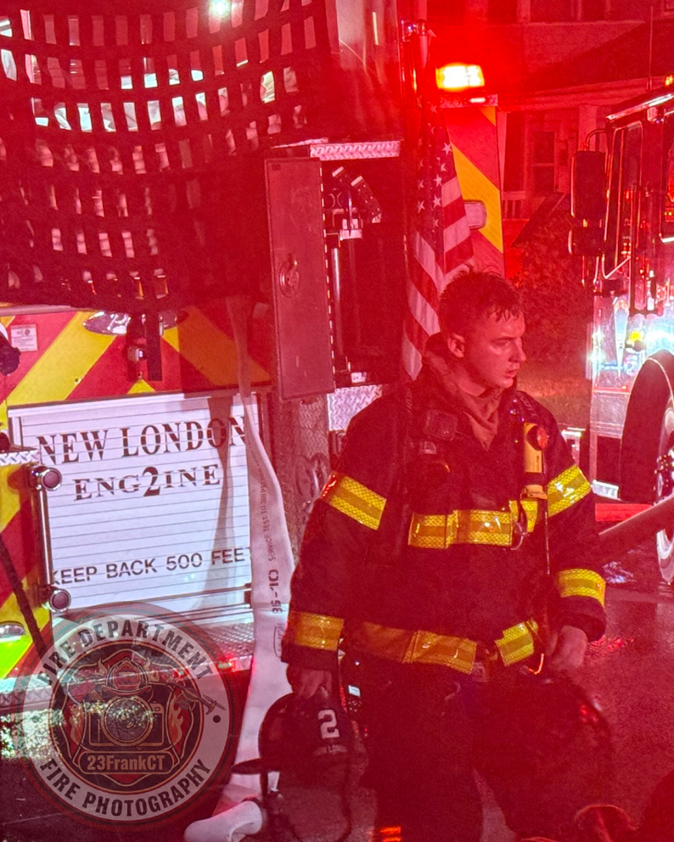NEW LONDON, Conn. (July 15, 2026) — 23FrankCT was on scene as the New London Fire Department responded to a reported structure fire on Colman Street at approximately 10:27 p.m. Arriving crews encountered heavy fire conditions and quickly initiated an aggressive fire attack.
Due to the volume of fire, a second alarm was transmitted, bringing additional personnel to the scene, including off-duty New London firefighters and several mutual aid departments.
Firefighters successfully contained the fire to the primary structure, preventing the flames from extending to neighboring buildings despite significant damage to the home.
Two occupants were transported to a local hospital with minor injuries. Four residents were displaced as a result of the fire.
No firefighters were injured during suppression operations.
The cause of the fire remains under investigation by the New London Fire Investigation Team. NEW LONDON, Conn. (July 15, 2026) — 23FrankCT was on scene as the New London Fire Department responded to a reported structure fire on Colman Street at approximately 10:27 p.m. Arriving crews encountered heavy fire conditions and quickly initiated an aggressive fire attack.
Due to the volume of fire, a second alarm was transmitted, bringing additional personnel to the scene, including off-duty New London firefighters and several mutual aid departments.
Firefighters successfully contained the fire to the primary structure, preventing the flames from extending to neighboring buildings despite significant damage to the home.
Two occupants were transported to a local hospital with minor injuries. Four residents were displaced as a result of the fire.
No firefighters were injured during suppression operations.
The cause of the fire remains under investigation by the New London Fire Investigation Team.
